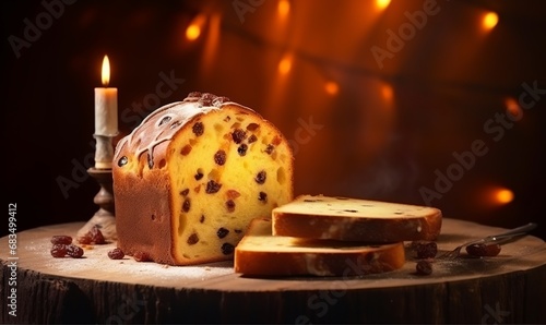 Slice of panettone realistic texture Christmas decoration
