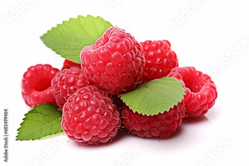 Fresh and juicy red raspberries isolated on white background for a wholesome fruit concept