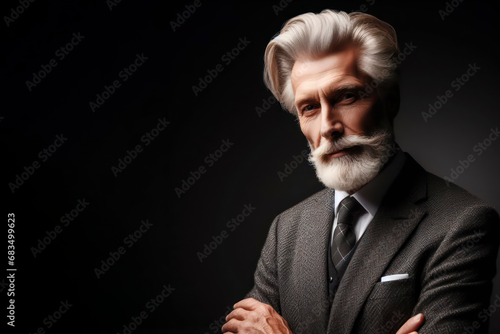 Stylish elderly man in suit on dark background. ai generative Stylish elderly man in suit on dark background. ai generative