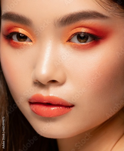 Beautiful Asian female model beauty makeup  face closeup