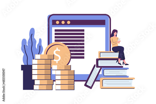 money, cards investment management. vector business concept mobile assistant, mobile banking, virtual business assistant