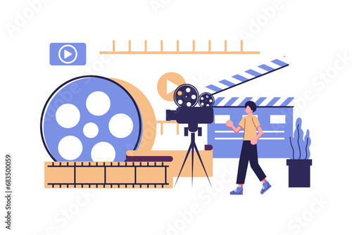 online cinema, concept of cinematography flat vector illustration design