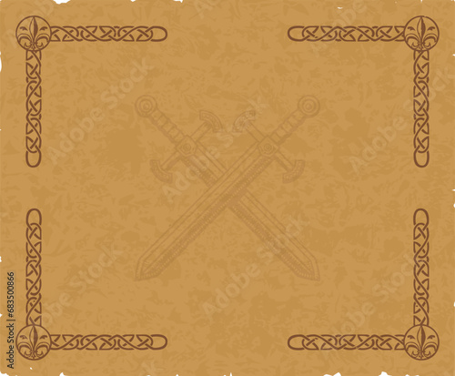 Brown Parchment with Medieval Frame and Crossed Short Swords
