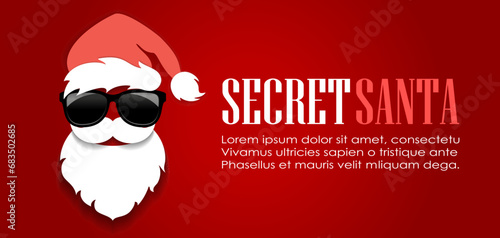 Secret Santa face with sunglasses, Christmas banner design