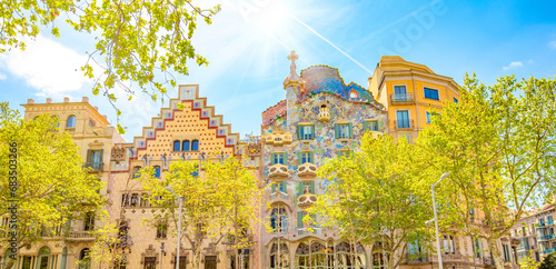 Colorful houses on famous Passeig de Gracia street, Barcelona city, Spain photo