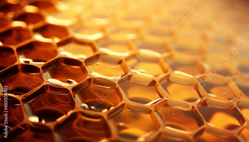 Exquisite golden honey and intricate honeycomb on a captivating and contemporary background photo