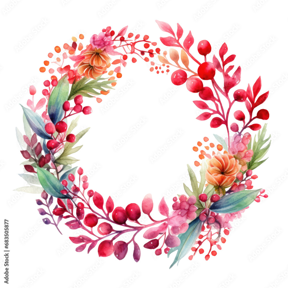 Obraz premium Christmas wreath in watercolor clipart design isolated transparent background