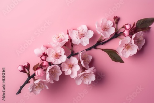 Sakura branch pink blossom. Nature tree detail decoration element. Generate Ai