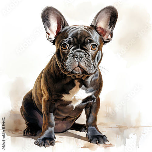 watercolor French Bulldog clipart, Generative Ai © moondesigner