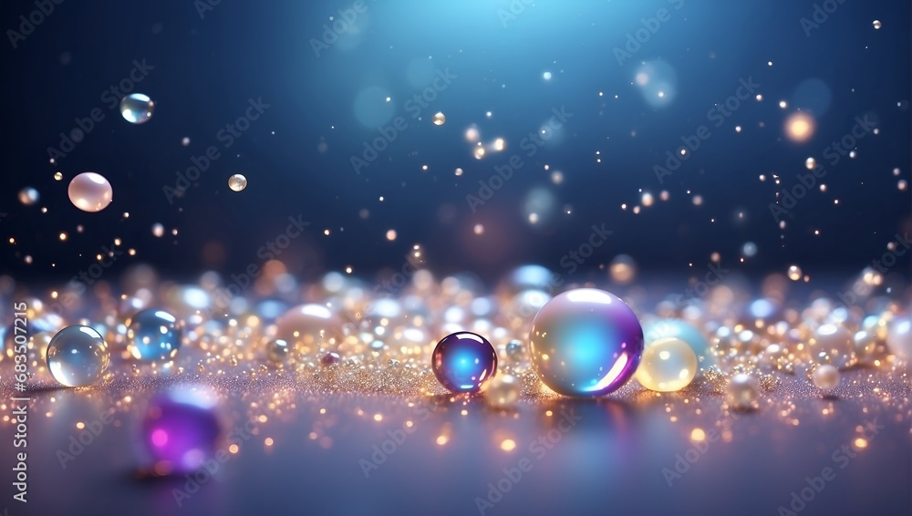Obraz premium Abstract background with shiny spheres and glow. Perfect for design, advertising, presentation design, websites. Beautiful background for New Year cards, festive posters, holiday decor, 3D render