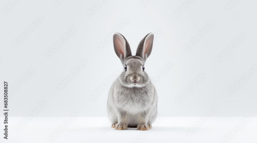 a rabbit is sitting in front of a white background and looking at the camera with a surprised look on its face. a rabbit is sitting in front of a white background and looking at the camera with a surprised look on its face.