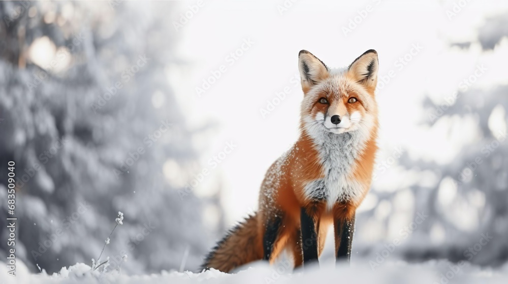 Fox in winter forest mead Fox in winter forest mead