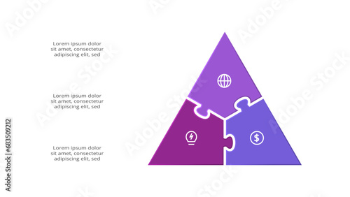 Puzzle infographic with 3 elements, presentations, vector illustration. Template for web.