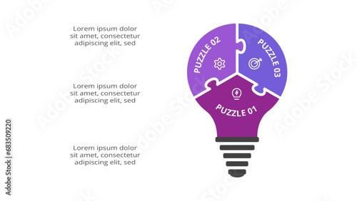 Puzzle infographic with 3 elements, presentations, vector illustration. Template for web.