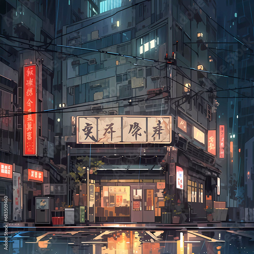 Streets of Hong Kong in comic book style, Generative AI