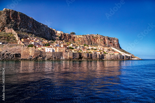 Seaview of the Monemvasia castletown, in Peloponnese Greece photo