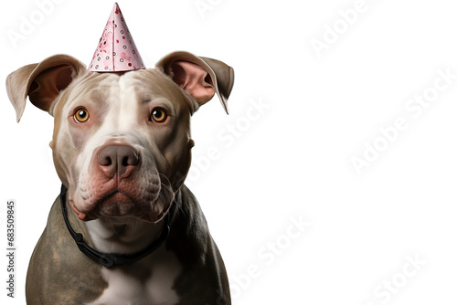 argentino dog with birthday hat isolated on transparent background, PNG file, professional studio photo, party invite invitation banner