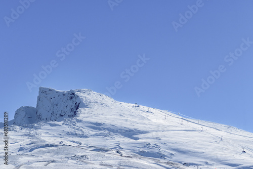 snowy mountain, veleta peak 3394 meters high, in the betic mountain range,sierra nevada,andalucia,granada,spain
