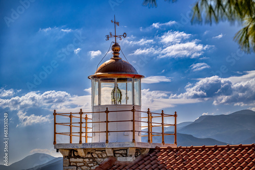 Head of the historic lighthouse of Paralio Astros, in Peloponnese Greece photo