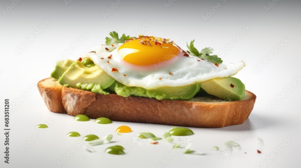 a piece of bread topped with an egg and avocado on top of a piece of bread with sprinkles. a piece of bread topped with an egg and avocado on top of a piece of bread with sprinkles.