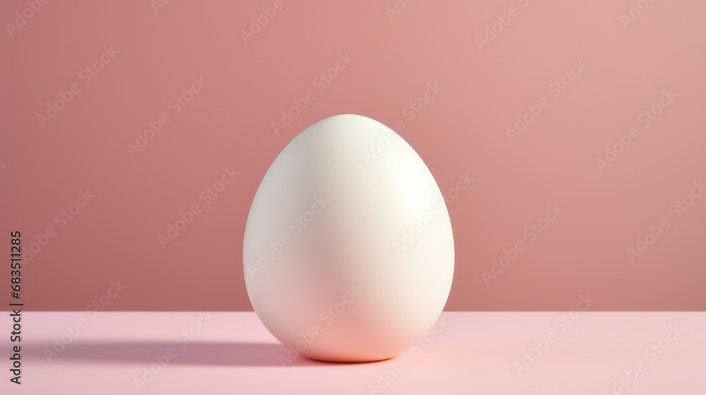 Fototapeta premium a white egg sitting on top of a table next to a pink wall with a shadow of an egg on it.