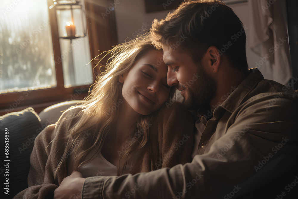 Young couple in love. Romantic time together at home. Young couple in love. Romantic time together at home.