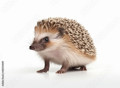 Cute hedgehog with sharp spines and a curious expression, isolated on a white background.