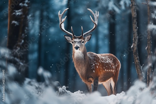 Beautiful deer Against the backdrop of a beautiful winter forest © Mariana