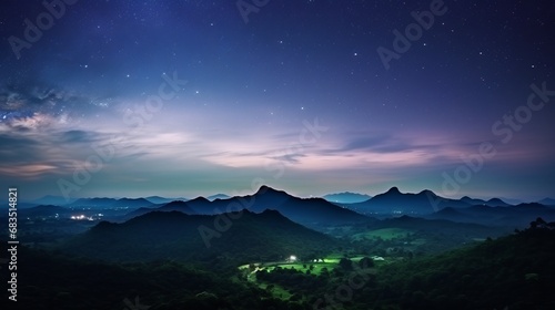 night landscape mountain and milkyway galaxy background , thailand , long exposure ,low light © Emil