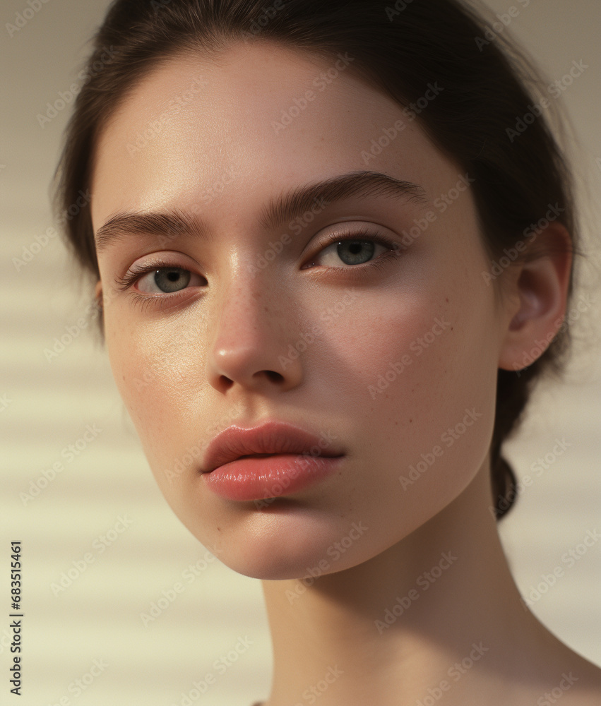 Portrait of young beautiful woman on beige background. Natural beauty. Portrait of young beautiful woman on beige background. Natural beauty.