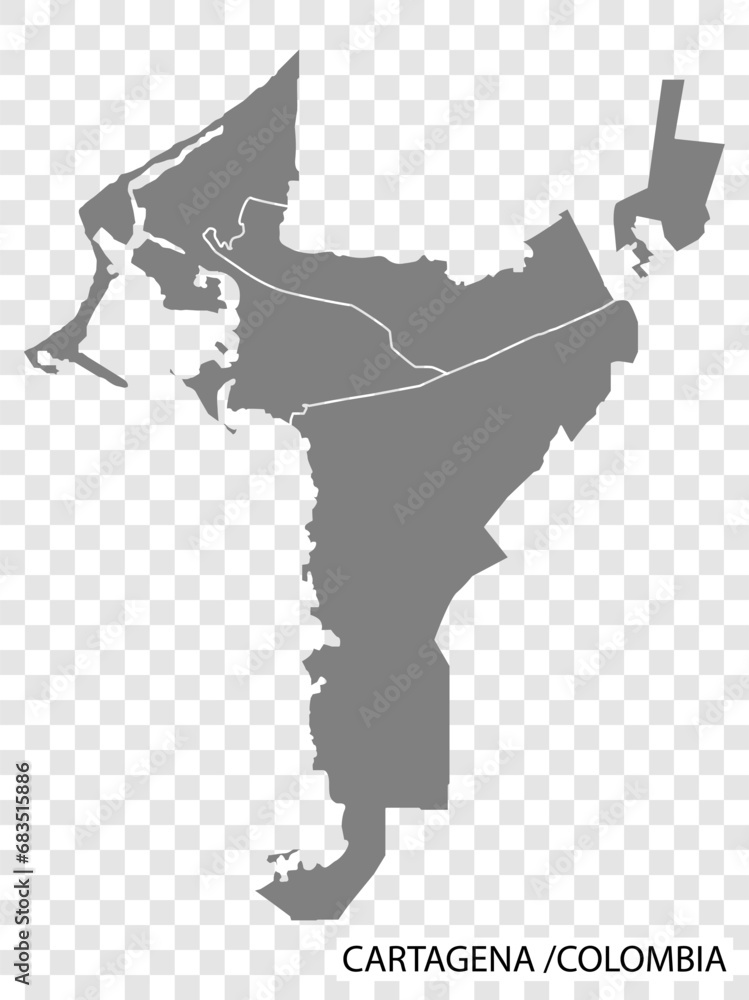 High Quality map of Cartagena is a city of Colombia, with borders of ...