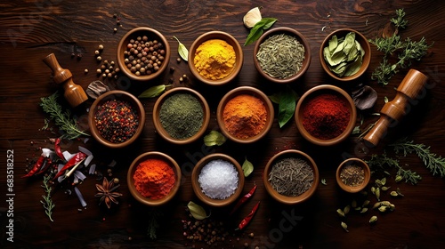 spices and herbs in bowls