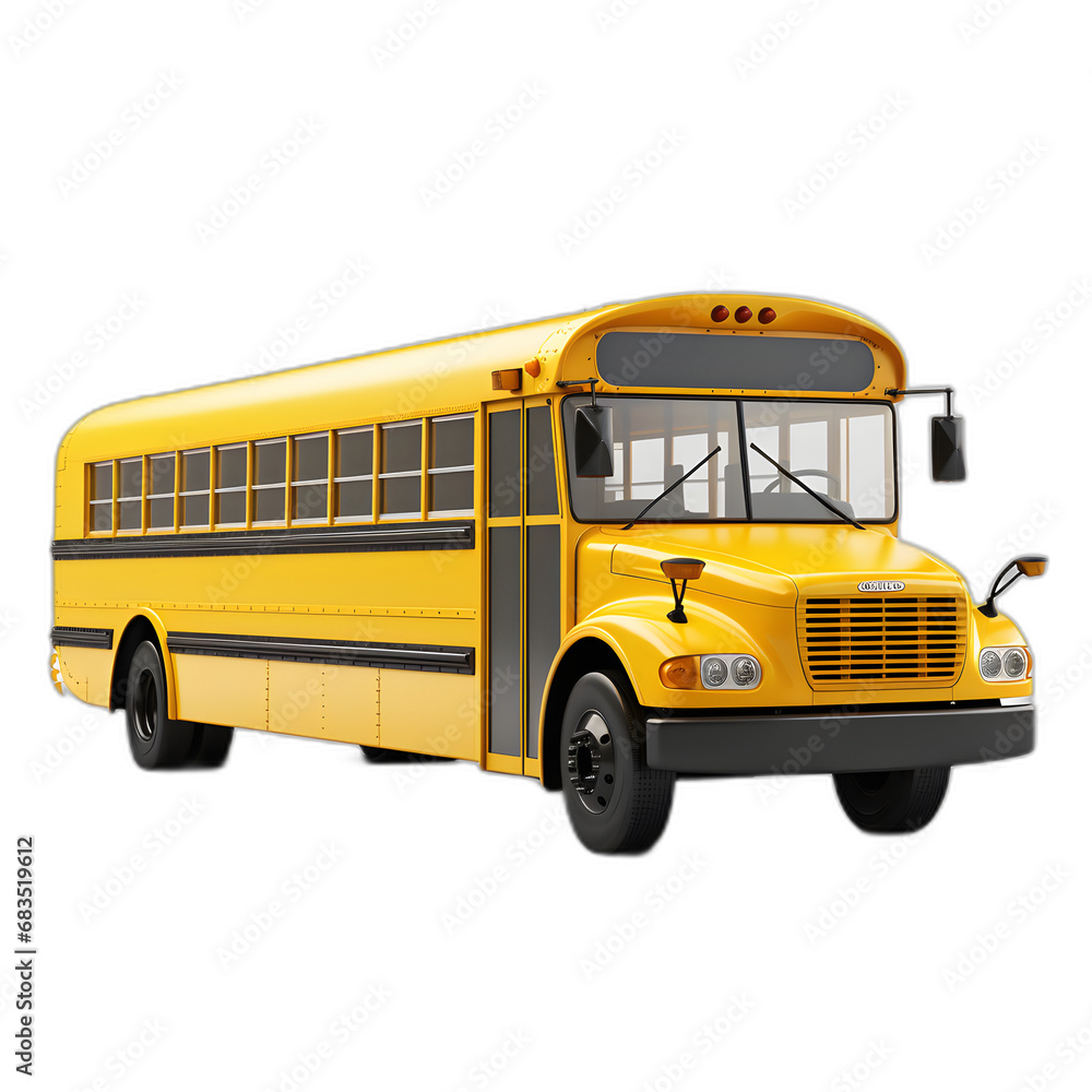 School bus model isolated on transparent or white background, png