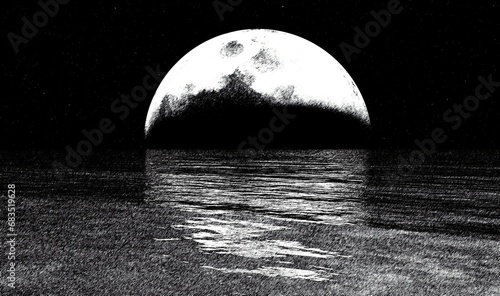 Fototapeta Naklejka Na Ścianę i Meble -  Sketchy full moon and the ocean illustration