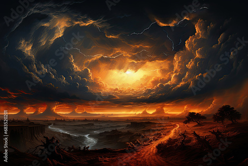 sunset in the desert thunderstorm in plains
