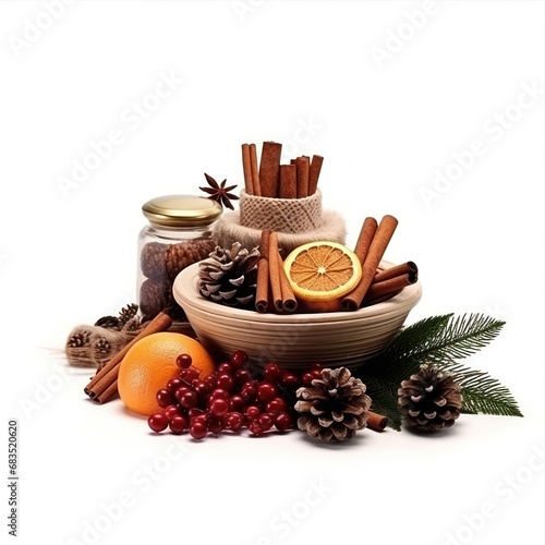 Spices collection, Christmas decoration. Igredients for mulled wine isolated on white background