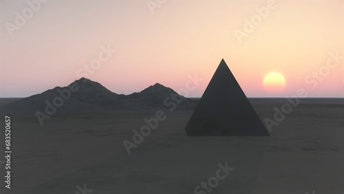 Pyramid and mountains in the rays of sunset