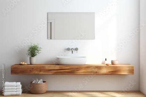 Modern bathroom design interior with wooden countertop © Lazylizard