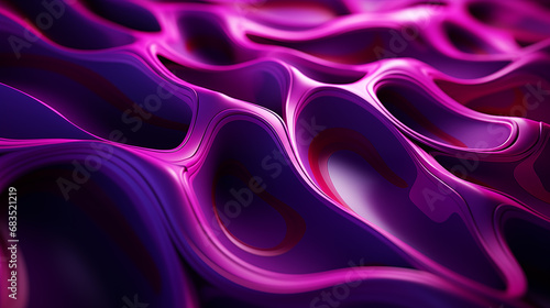 Biomorphic abstract thick illustration of magenta squiggly lines, violet background photo