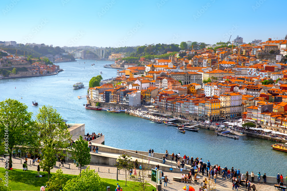 Panoramic view of the city of Porto on a beautiful summer day. Porto, Portugal