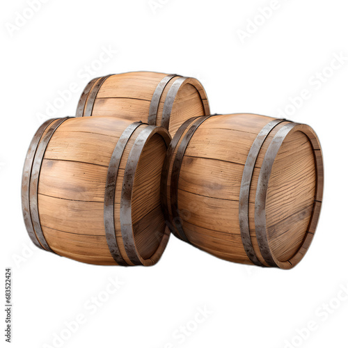 Wooden barrels isolated on transparent or white background, png