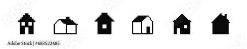 8 bit house icon. Pixel retro arcade game home icon vector