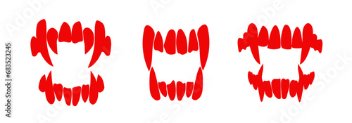 Vampire red teeth silhouette vector. Dracula fangs mouse costume. Monster tooth bite scary mask