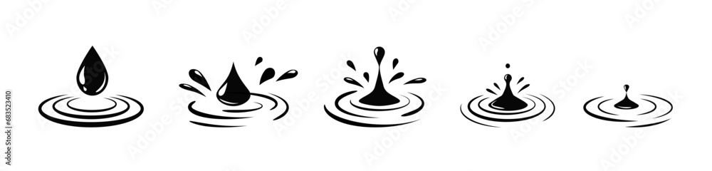 Water droplet fall fx logo animation. Moisture drop ripple icon vector - obrazy, fototapety, plakaty 