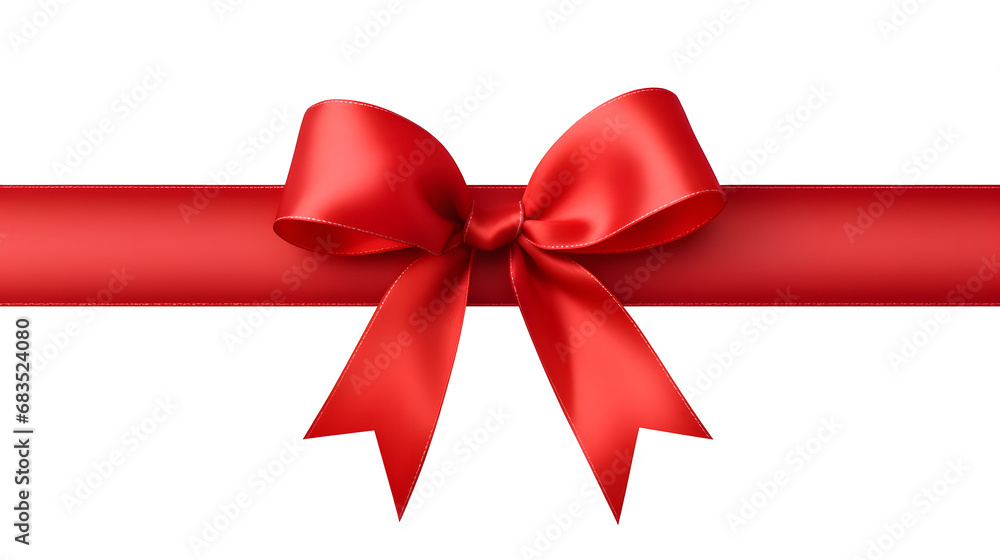 A large red ribbon bow in the centre of a straight piece of ribbon to be used as a birthday or Christmas banner, border isolated against a transparent background A large red ribbon bow in the centre of a straight piece of ribbon to be used as a birthday or Christmas banner, border isolated against a transparent background