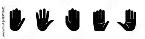 Stop hand black silhouette vector icon. Restricted area symbol