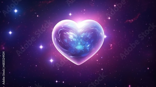 Galaxy cosmic heart background. Bright stars night  sky  romantic magic  night  love and Valentine   s day card. Abstract Milky Way colorful cosmos illustration with glowing hearts. .