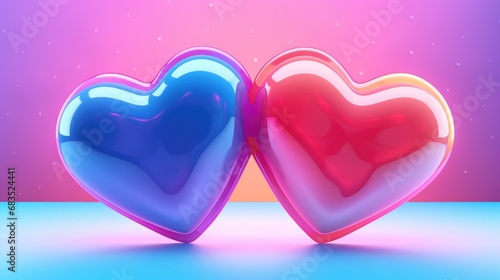 Colorful heart shape balloons background. Valentine's Day and Mother's Day concept. Bold bright vibrant multicolored modern trendy hearts illustration for greeting card, web, print, wallpaper..