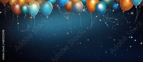 Rendering colorful balloons isolated on blue night starry background