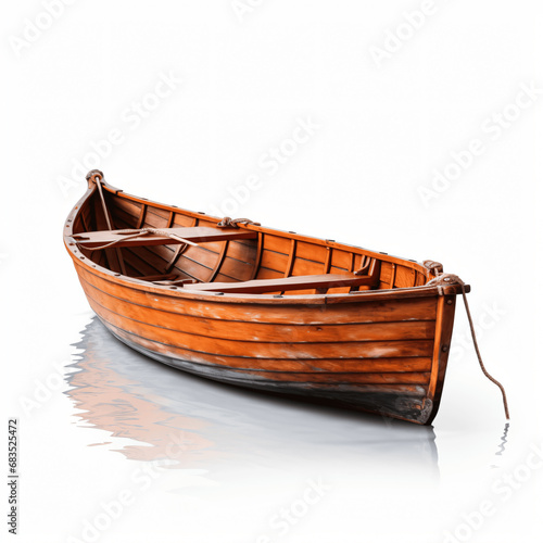 Rustic Small Wooden Boat, Isolated on White